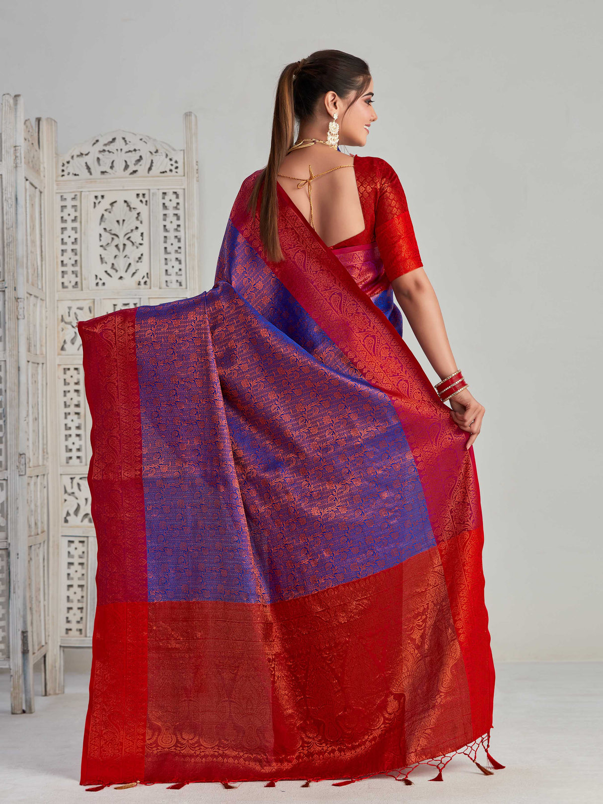 Mimosa Women's Woven Design Kanjivaram Art Silk Saree With Blouse Piece : SA00001134RB