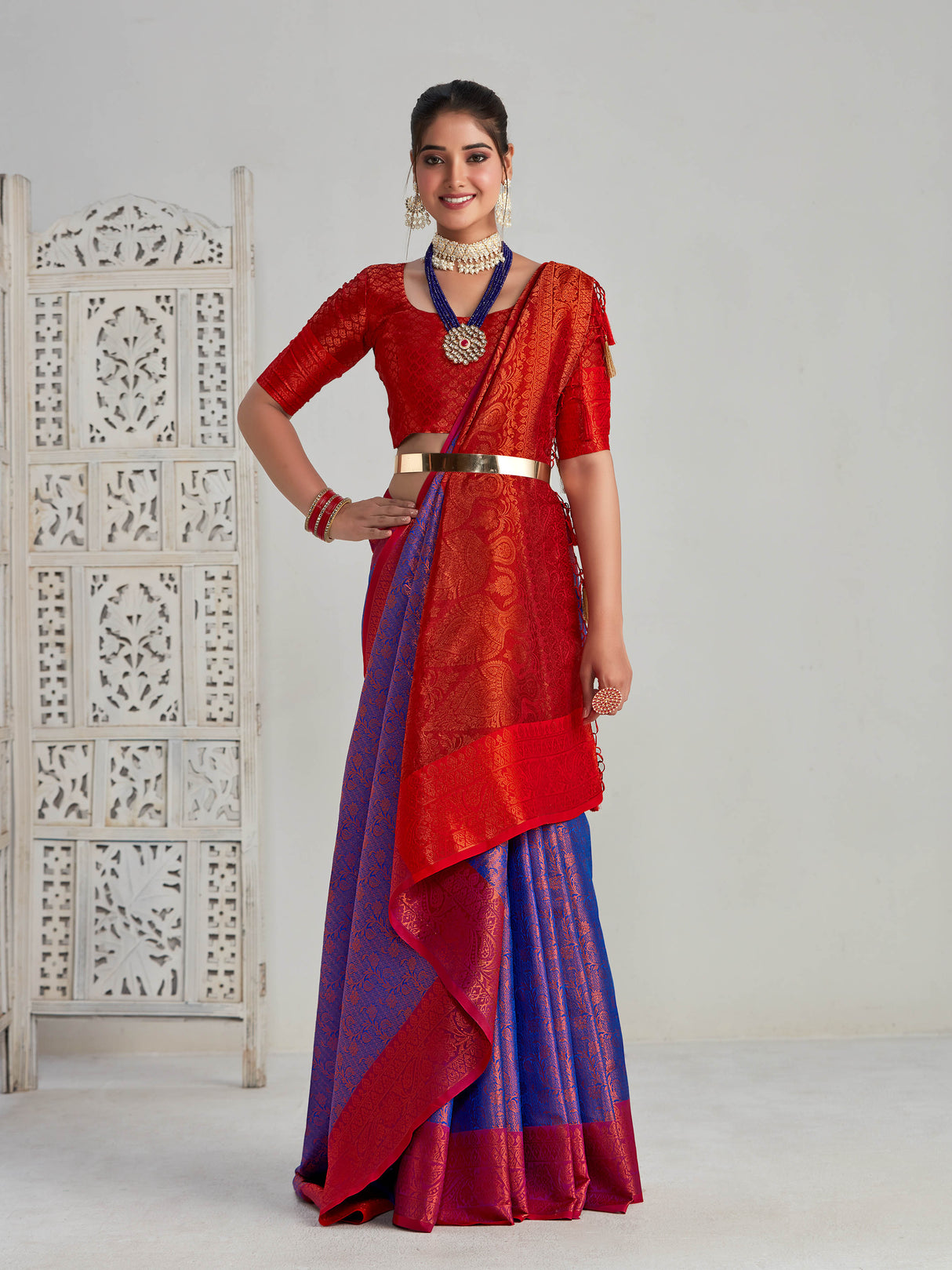 Mimosa Women's Woven Design Kanjivaram Art Silk Saree With Blouse Piece : SA00001134RB