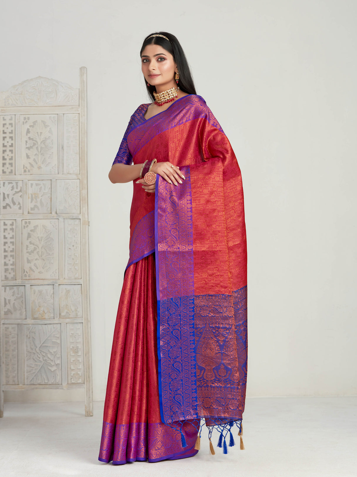 Mimosa Women's Woven Design Kanjivaram Art Silk Saree With Blouse Piece : SA00001134RN