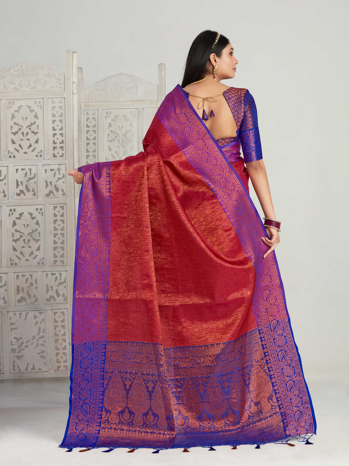 Mimosa Women's Woven Design Kanjivaram Art Silk Saree With Blouse Piece : SA00001134RN