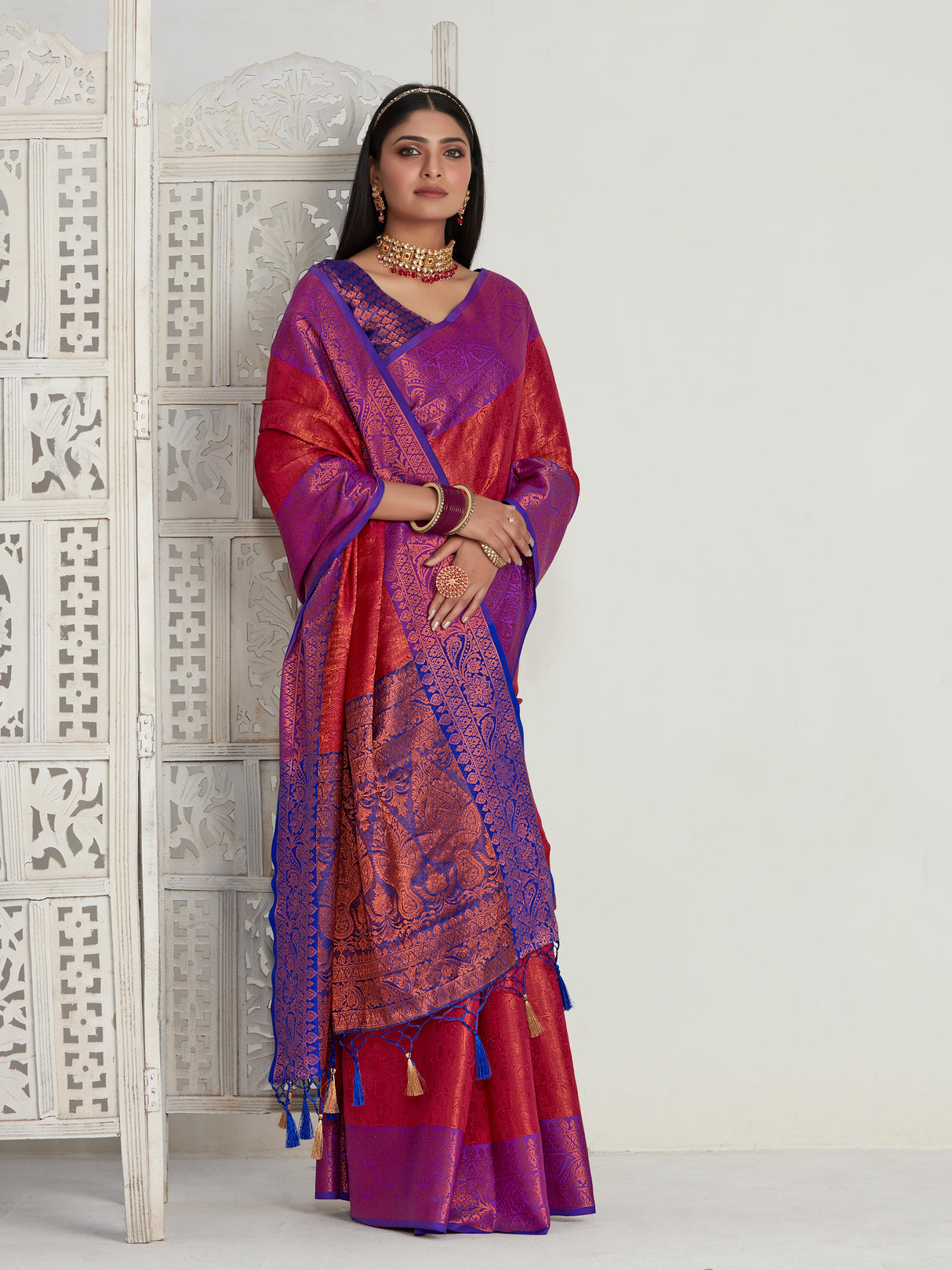 Mimosa Women's Woven Design Kanjivaram Art Silk Saree With Blouse Piece : SA00001134RN