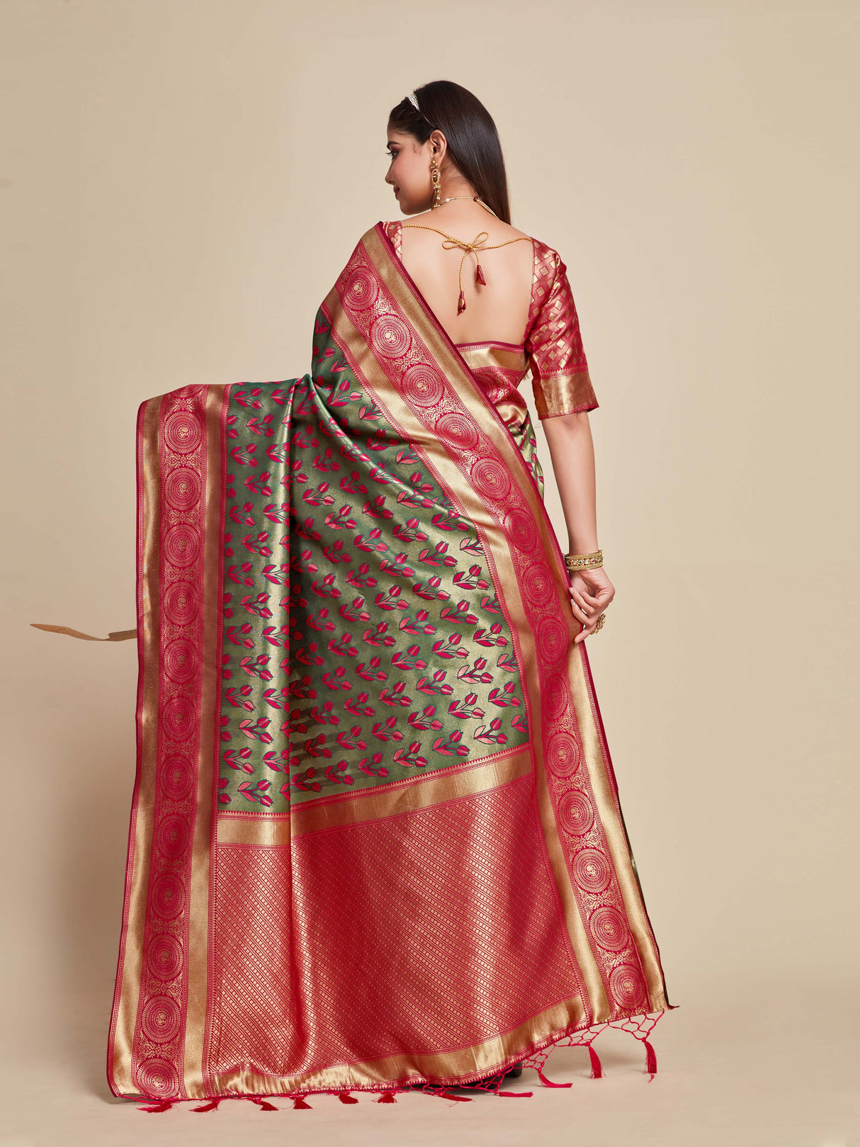 Mimosa Women's Woven Design Kanjivaram Art Silk Saree With Blouse Piece : SA00001144BG