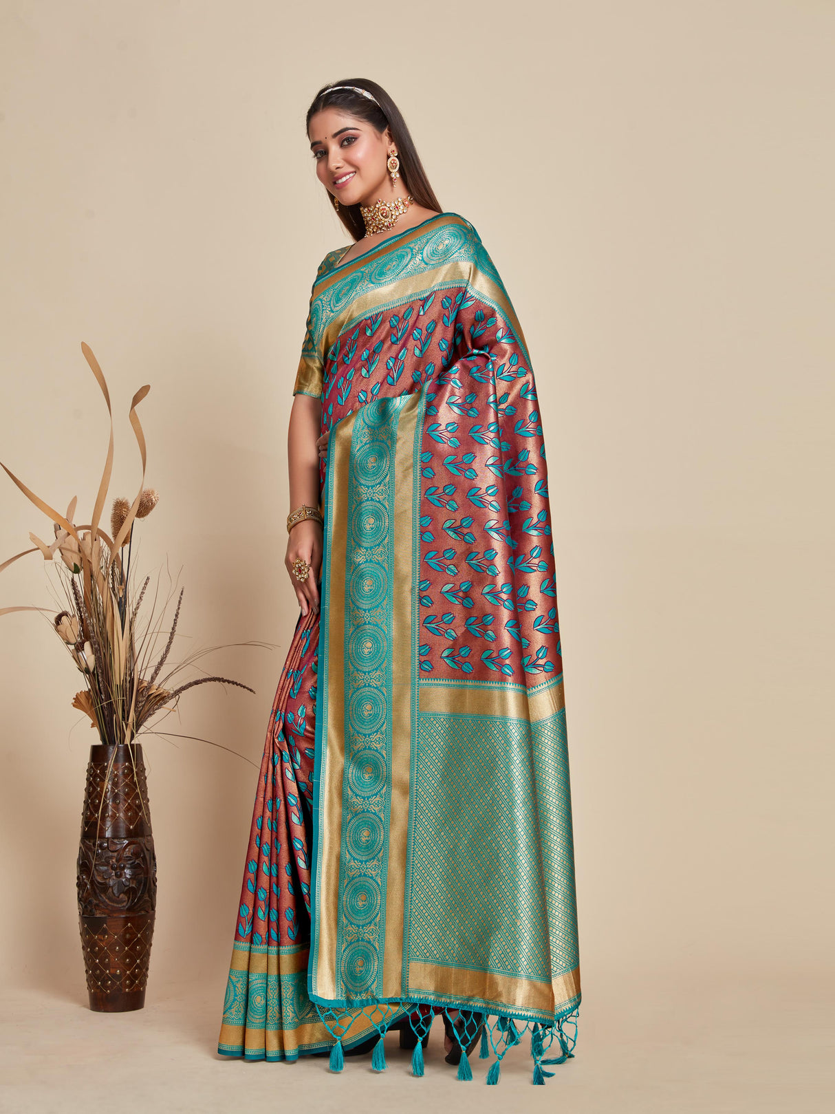 Mimosa Women's Woven Design Kanjivaram Art Silk Saree With Blouse Piece : SA00001144WN