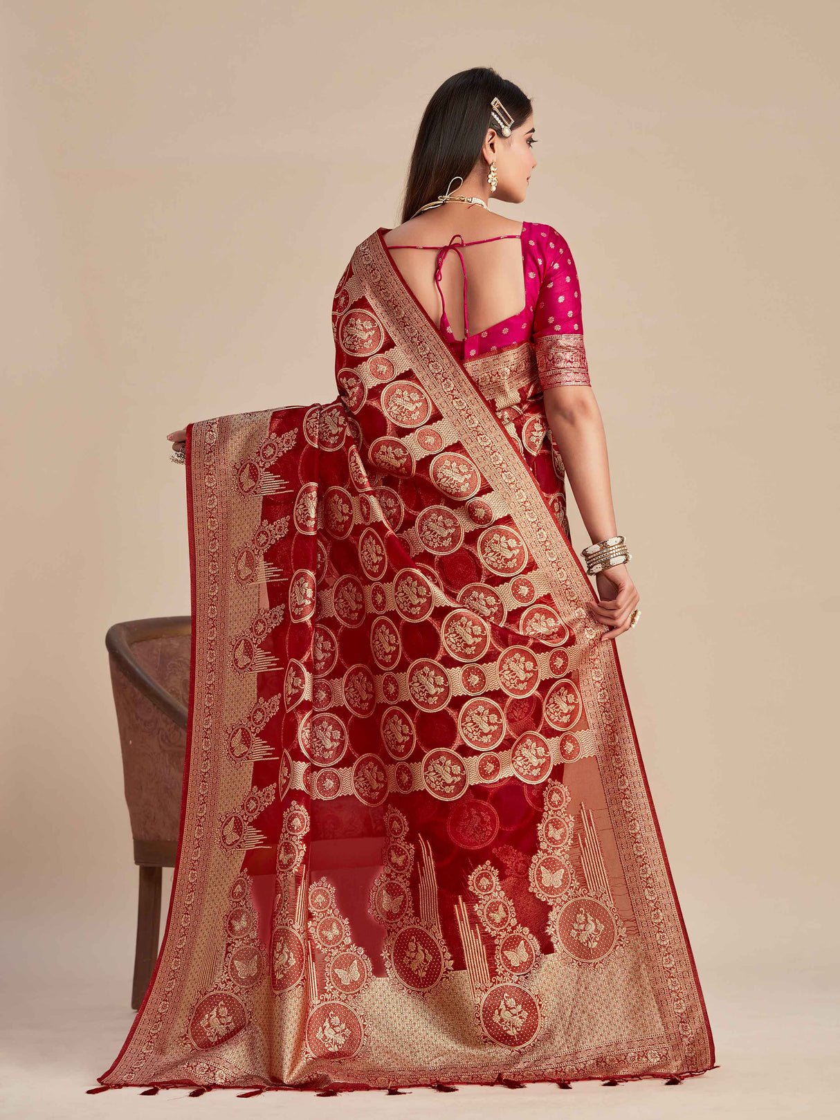 Mimosa Women's Woven Design Banarasi Organza Saree With Blouse Piece : SA00001160MR