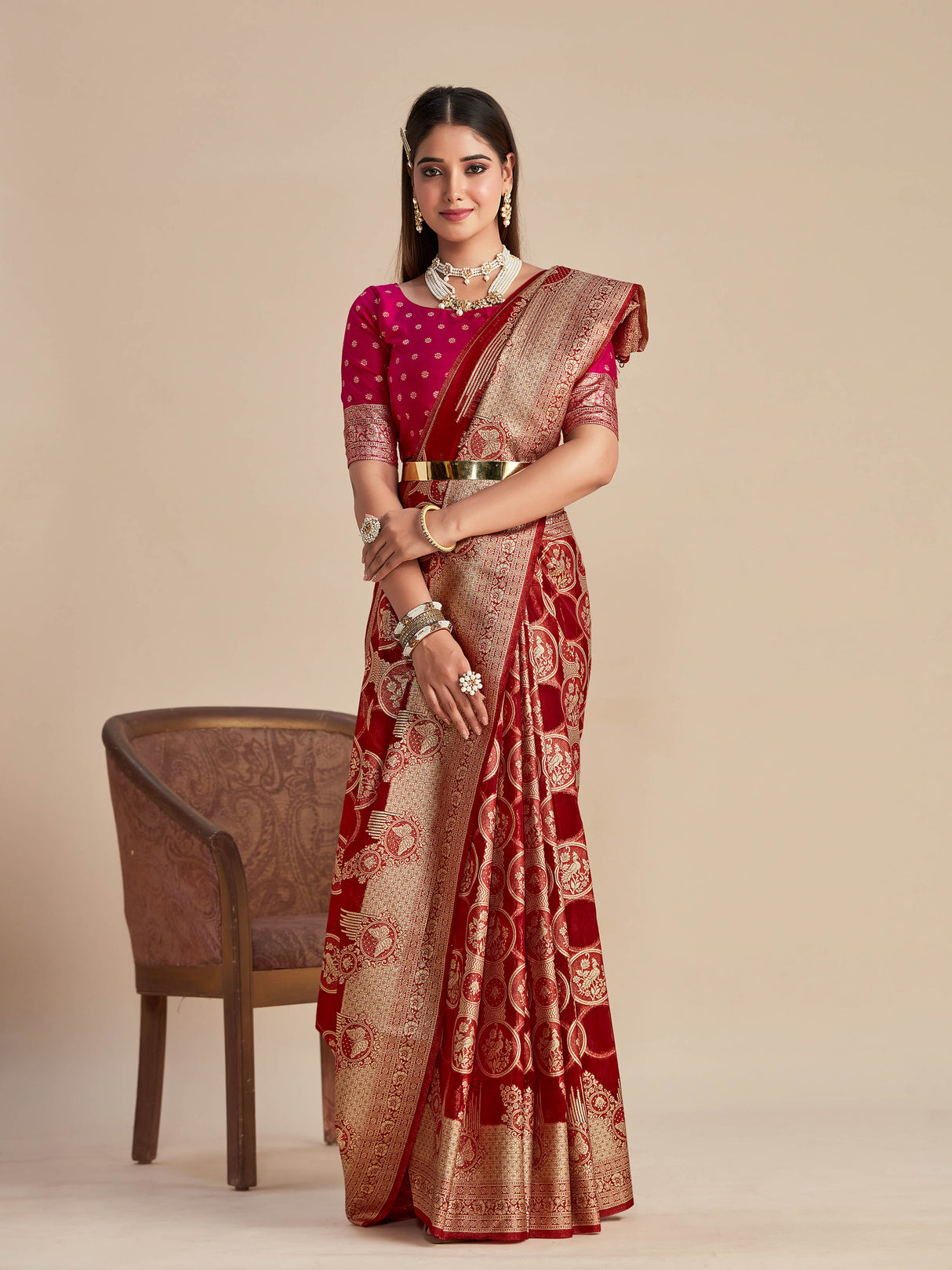 Mimosa Women's Woven Design Banarasi Organza Saree With Blouse Piece : SA00001160MR