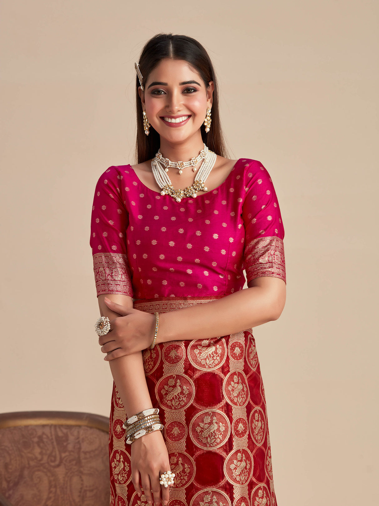 Mimosa Women's Woven Design Banarasi Organza Saree With Blouse Piece : SA00001160MR