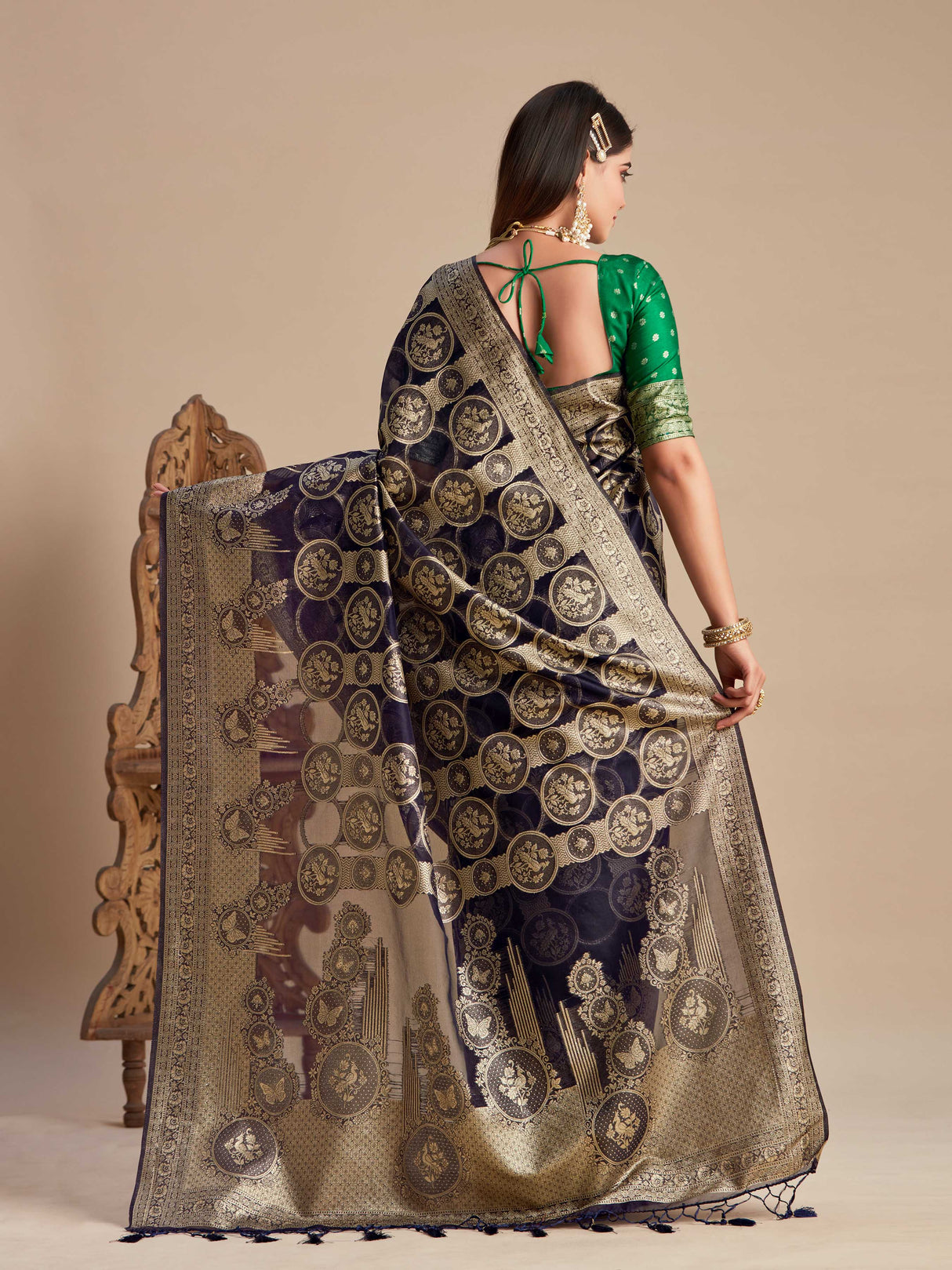 Mimosa Women's Woven Design Banarasi Organza Saree With Blouse Piece : SA00001160NV