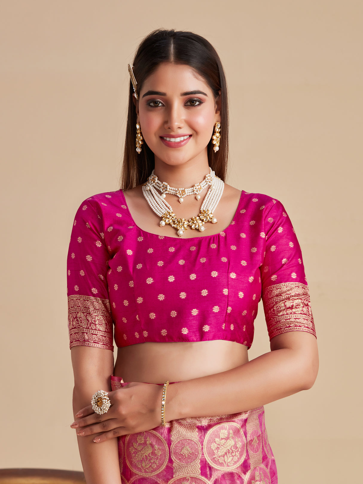 Mimosa Women's Woven Design Banarasi Organza Saree With Blouse Piece : SA00001160PNK