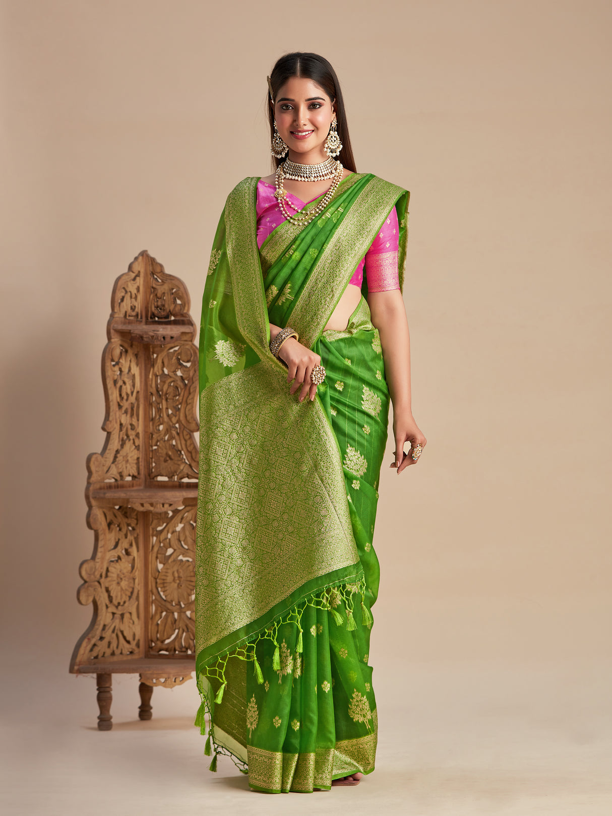 Mimosa Women's Woven Design Banarasi Organza Saree With Blouse Piece : SA00001161LR