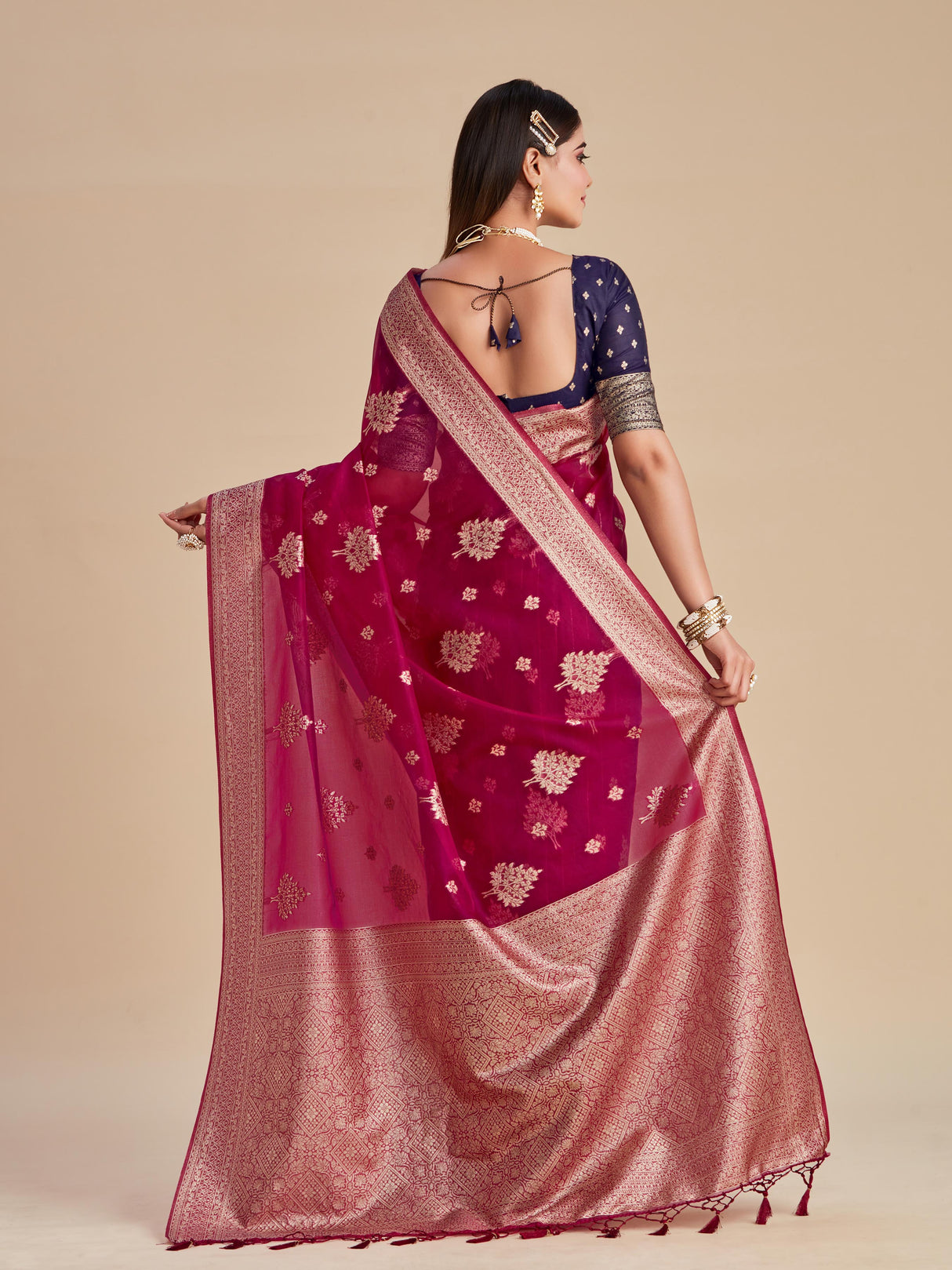 Mimosa Women's Woven Design Banarasi Organza Saree With Blouse Piece : SA00001161LV