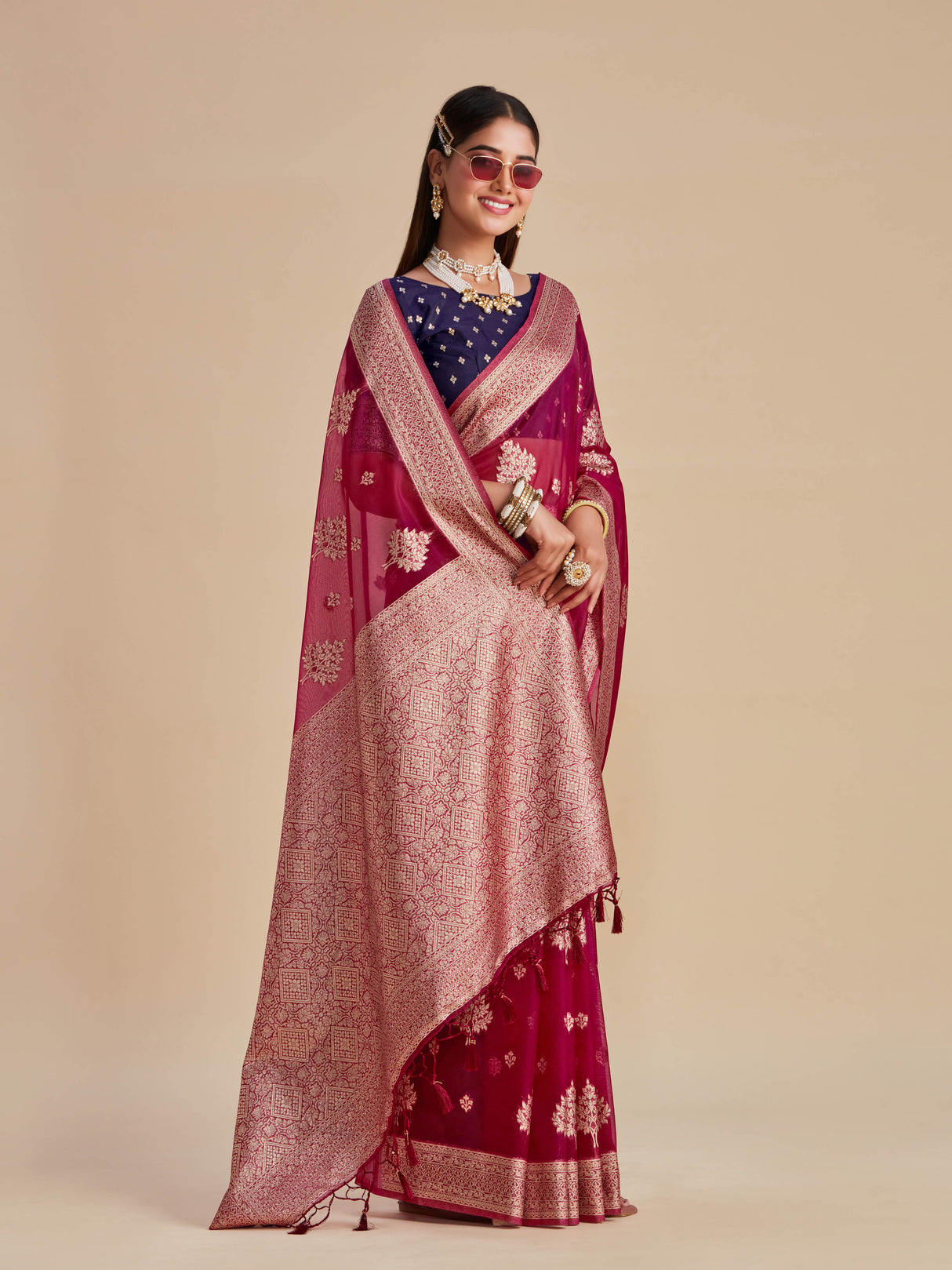 Mimosa Women's Woven Design Banarasi Organza Saree With Blouse Piece : SA00001161LV