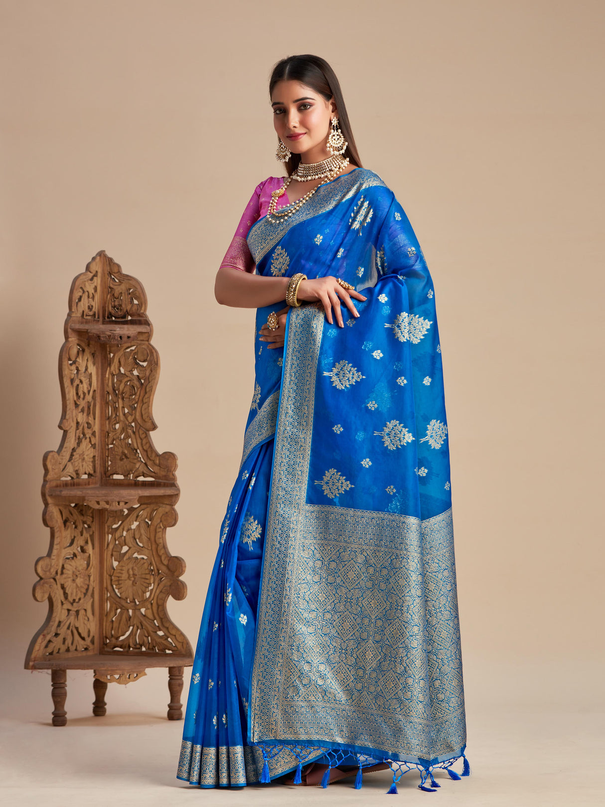 Mimosa Women's Woven Design Banarasi Organza Saree With Blouse Piece : SA00001161RB