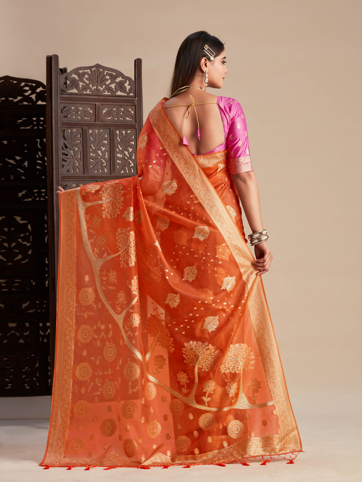 Mimosa Women's Woven Design Banarasi Organza Saree With Blouse Piece : SA00001162PC