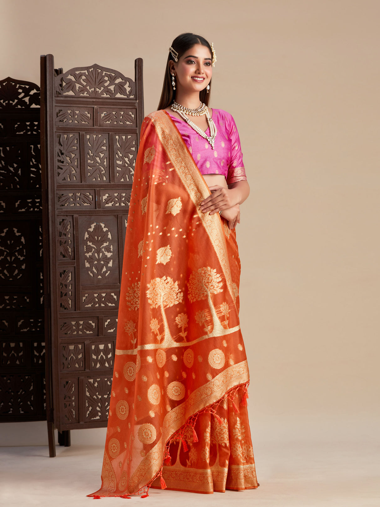 Mimosa Women's Woven Design Banarasi Organza Saree With Blouse Piece : SA00001162PC
