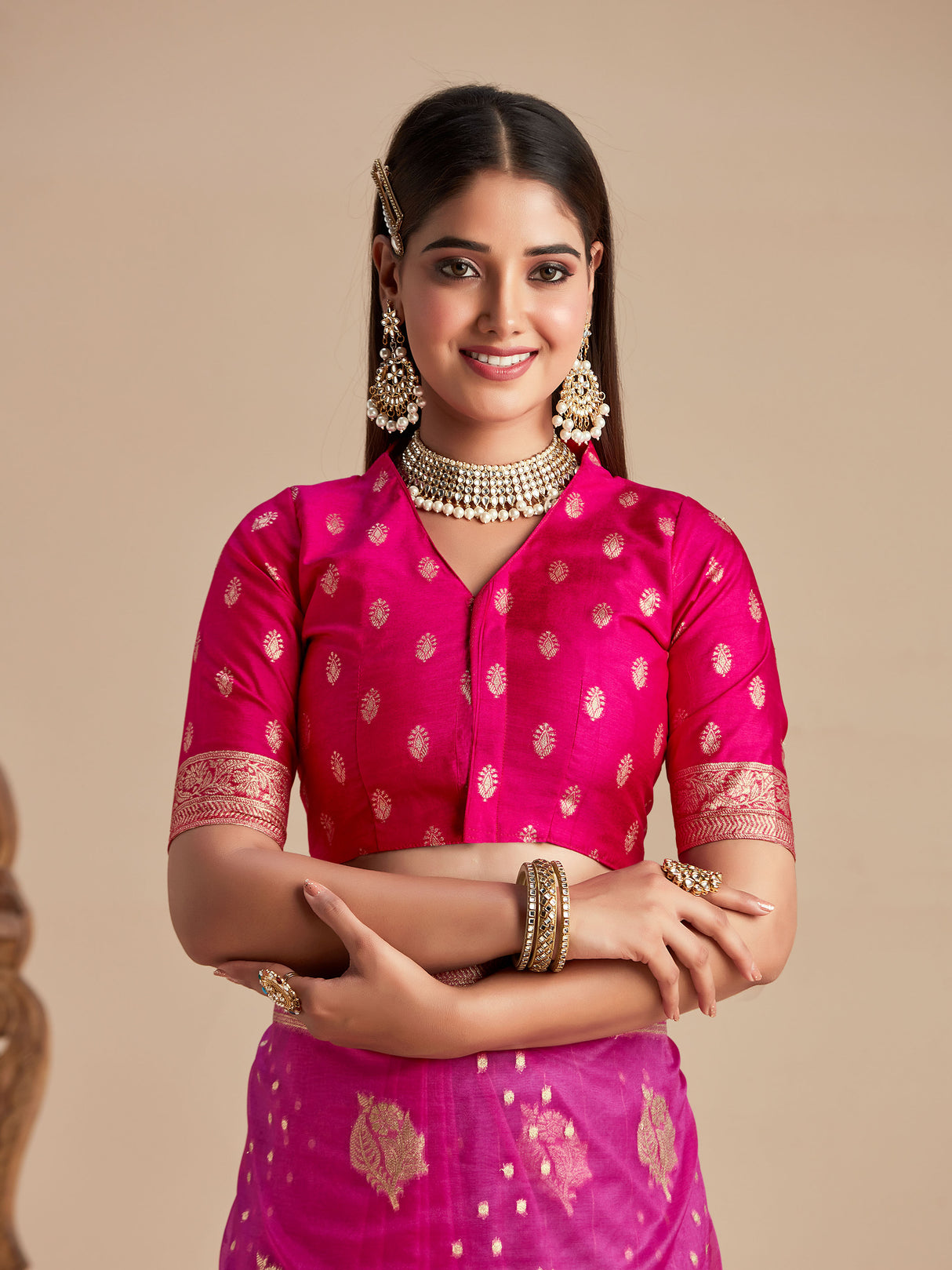 Mimosa Women's Woven Design Banarasi Organza Saree With Blouse Piece : SA00001162PNK