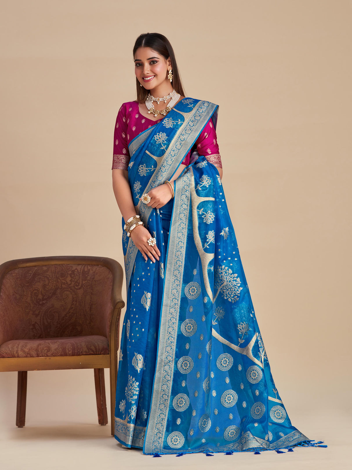 Mimosa Women's Woven Design Banarasi Organza Saree With Blouse Piece : SA00001162RB