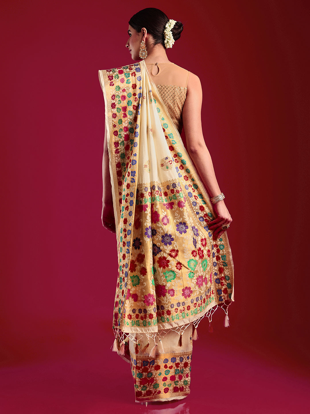 Mimosa Women's Woven Design Kanjivaram Art Silk Saree With Blouse Piece : SA00001190CRFREE