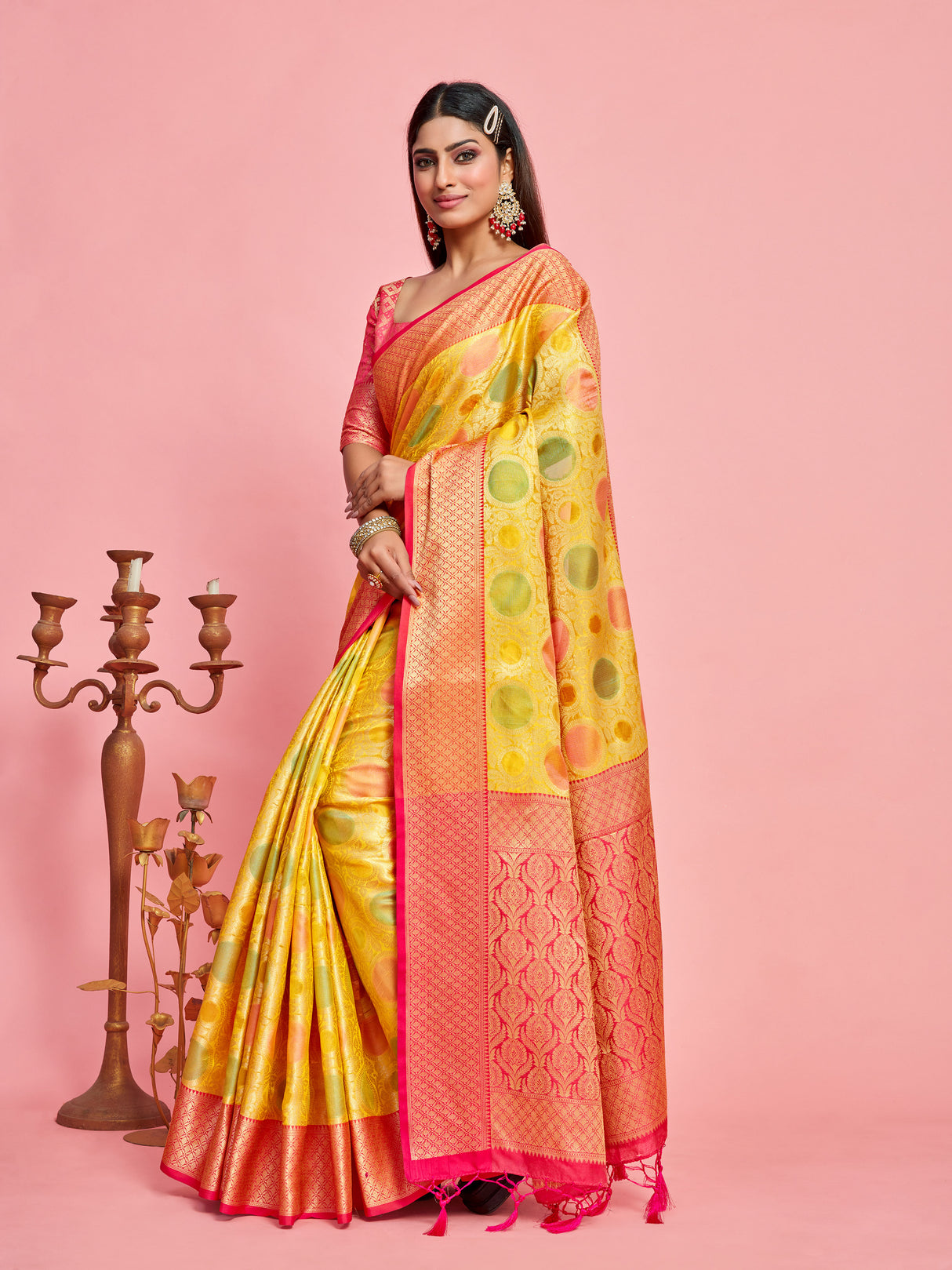 Mimosa Women's Woven Design Banarasi Art Silk Saree With Blouse Piece : SA00001211GDFREE