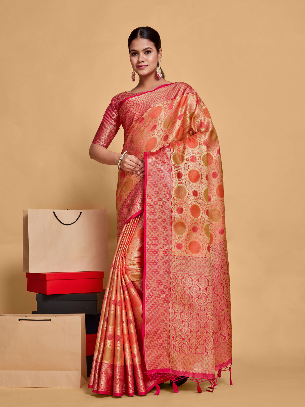 Mimosa Women's Woven Design Banarasi Art Silk Saree With Blouse Piece : SA00001211PNKFREE