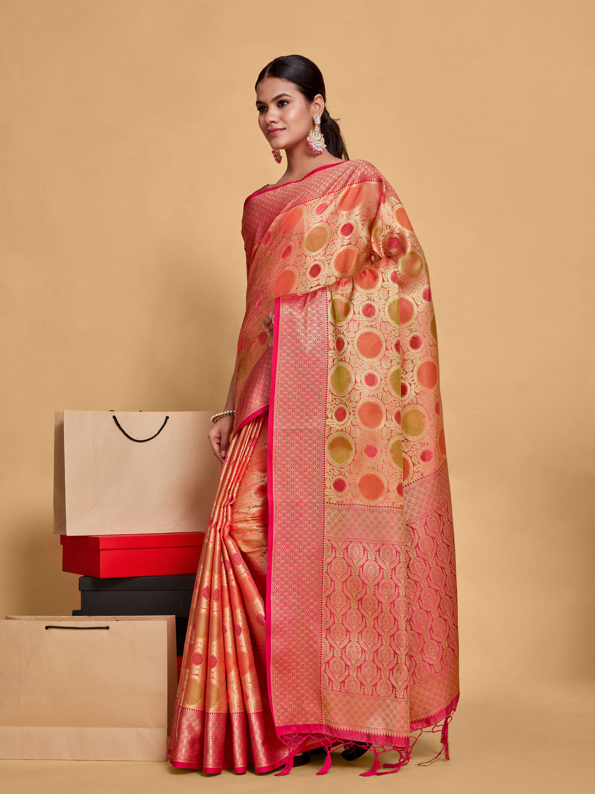 Mimosa Women's Woven Design Banarasi Art Silk Saree With Blouse Piece : SA00001211PNKFREE