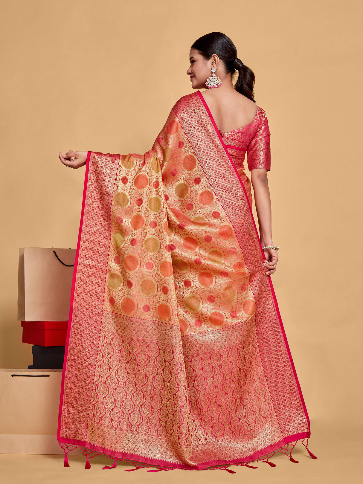 Mimosa Women's Woven Design Banarasi Art Silk Saree With Blouse Piece : SA00001211PNKFREE