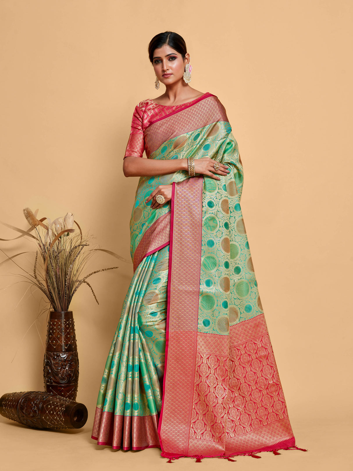 Mimosa Women's Woven Design Banarasi Art Silk Saree With Blouse Piece : SA00001211RMFREE