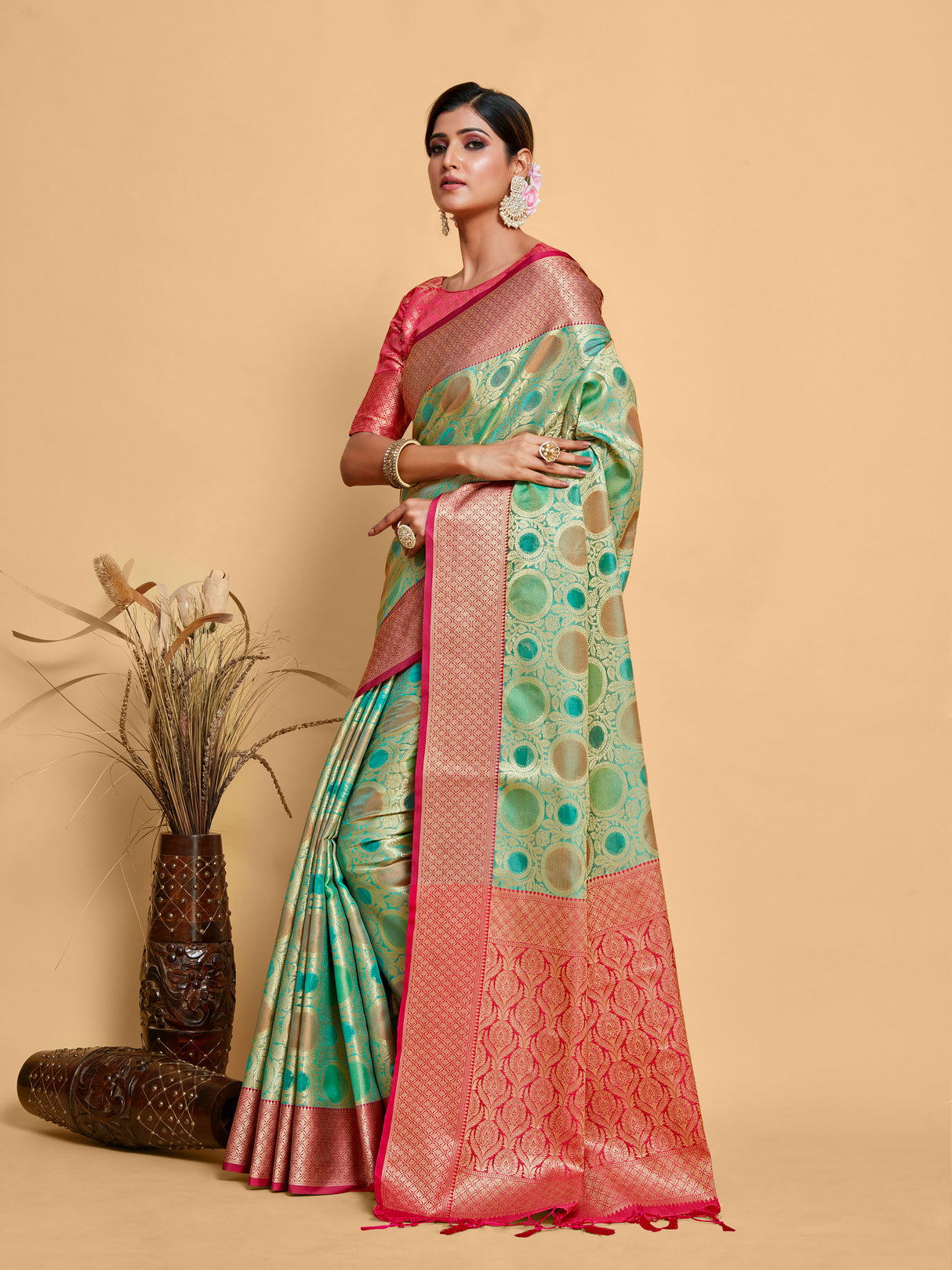 Mimosa Women's Woven Design Banarasi Art Silk Saree With Blouse Piece : SA00001211RMFREE