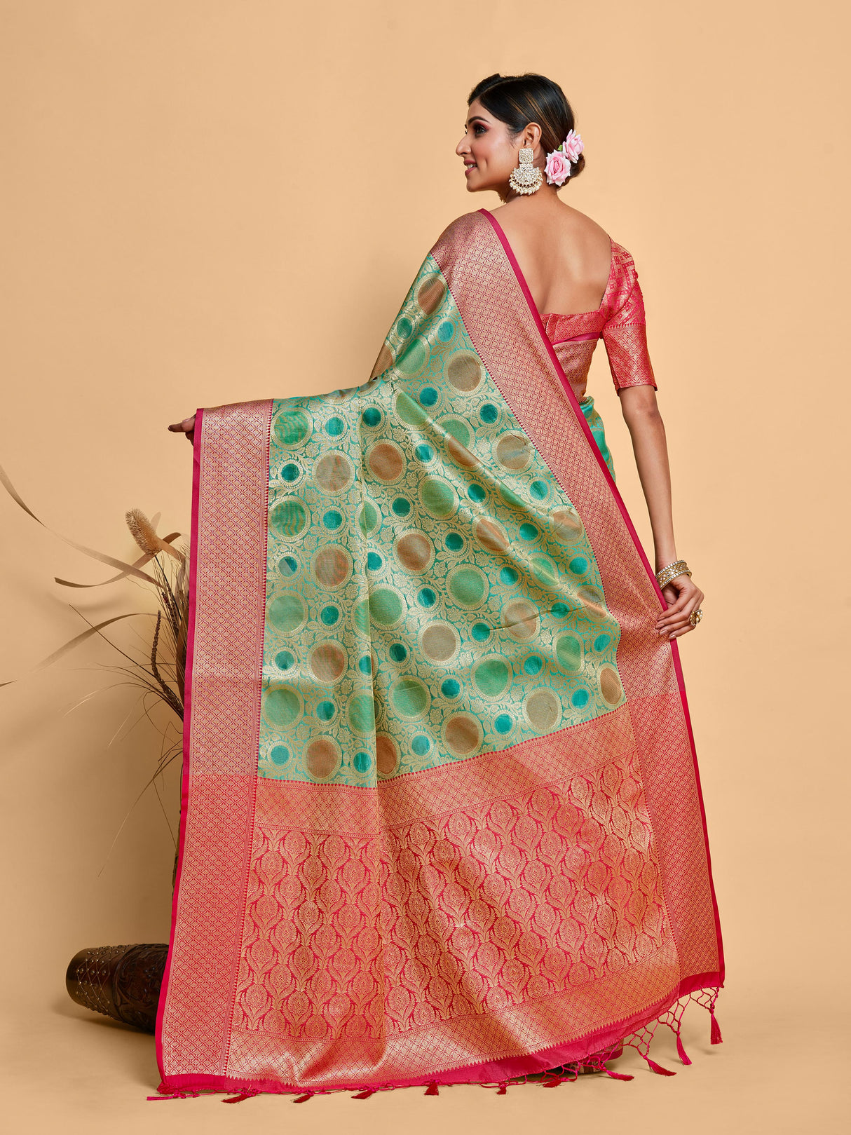 Mimosa Women's Woven Design Banarasi Art Silk Saree With Blouse Piece : SA00001211RMFREE