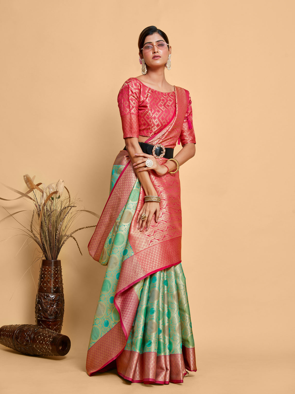 Mimosa Women's Woven Design Banarasi Art Silk Saree With Blouse Piece : SA00001211RMFREE