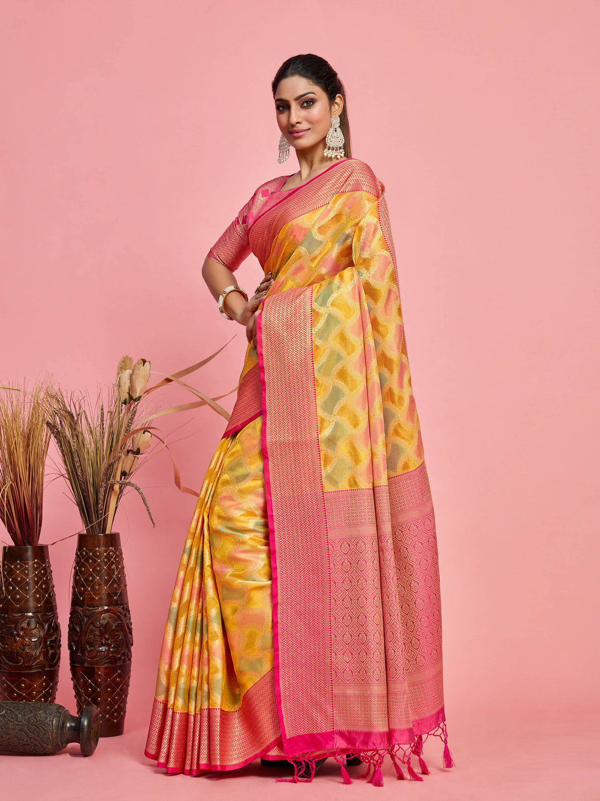 Mimosa Women's Woven Design Banarasi Art Silk Saree With Blouse Piece : SA00001212GDFREE