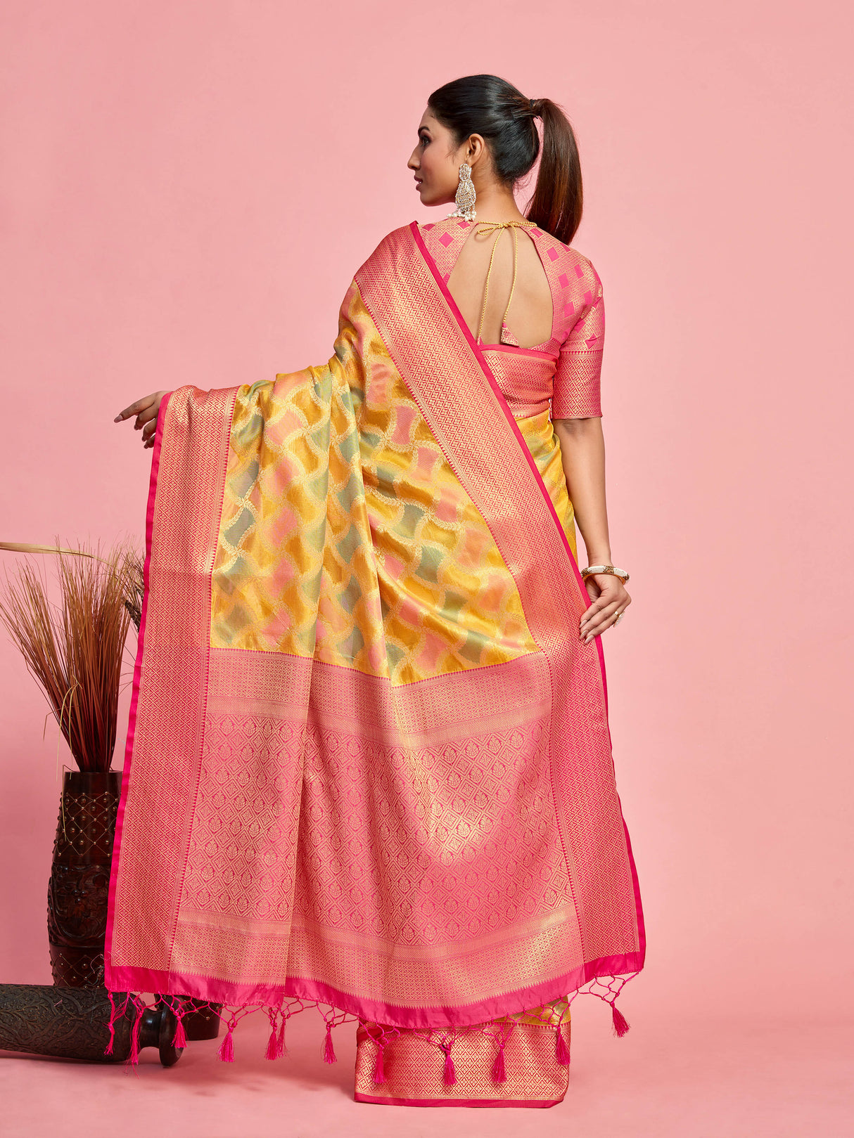 Mimosa Women's Woven Design Banarasi Art Silk Saree With Blouse Piece : SA00001212GDFREE