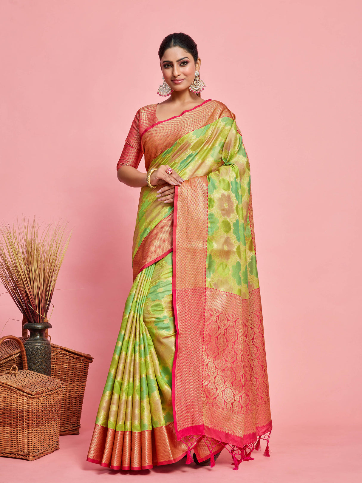 Mimosa Women's Woven Design Banarasi Art Silk Saree With Blouse Piece : SA00001213LRFREE