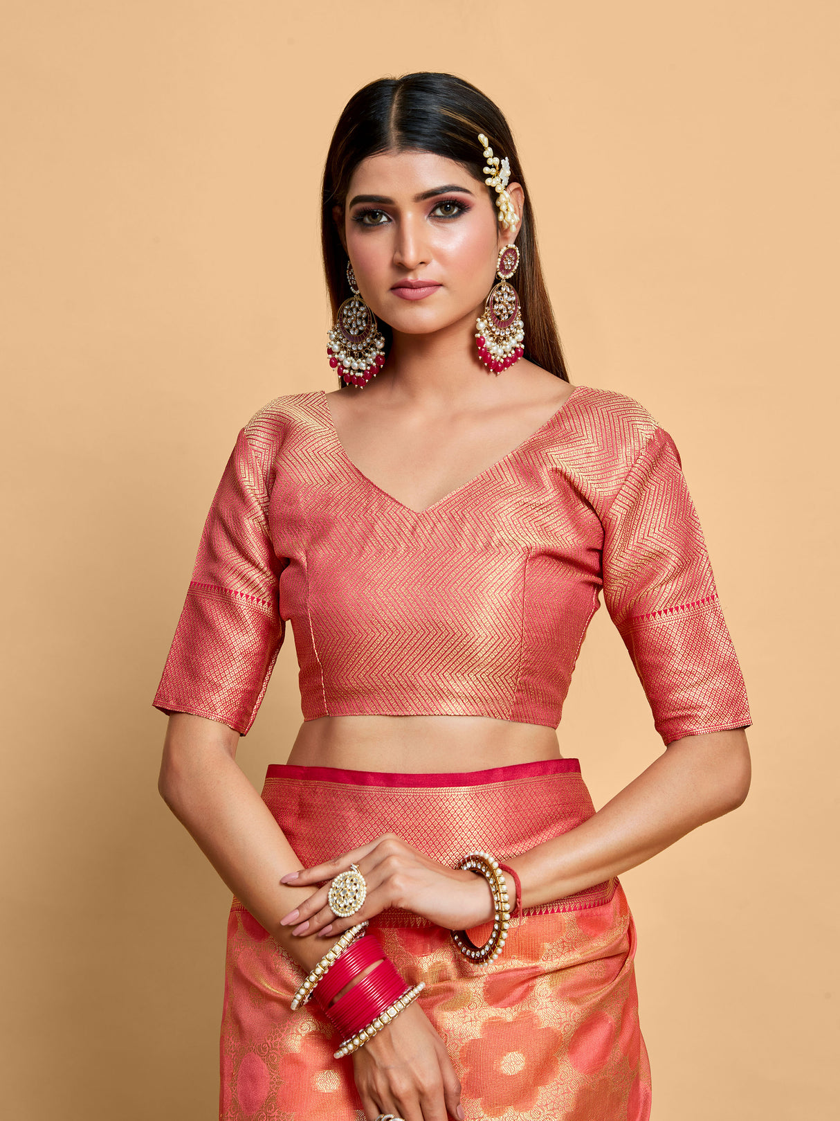 Mimosa Women's Woven Design Banarasi Art Silk Saree With Blouse Piece : SA00001213PNKFREE