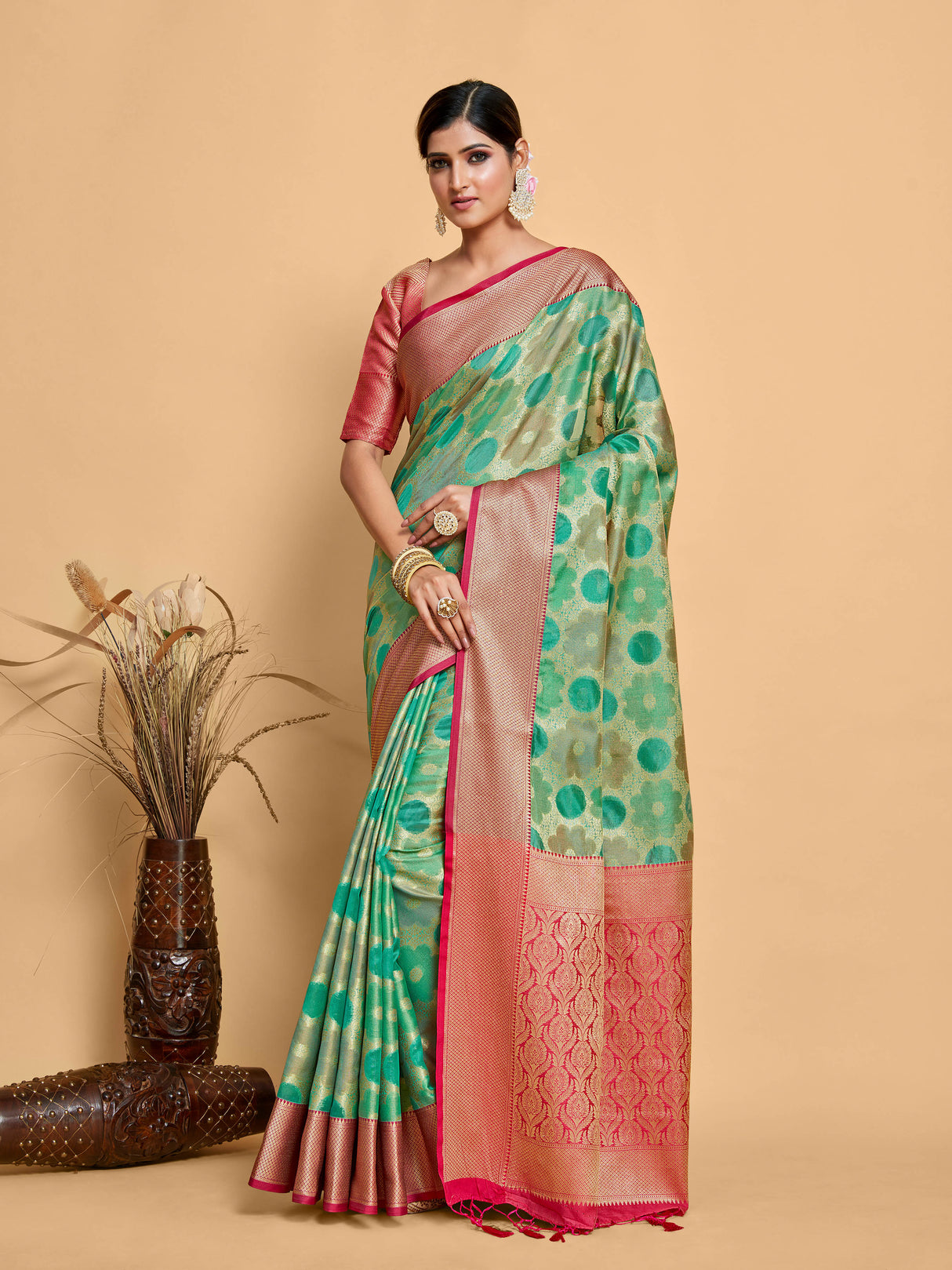 Mimosa Women's Woven Design Banarasi Art Silk Saree With Blouse Piece : SA00001213SFFREE