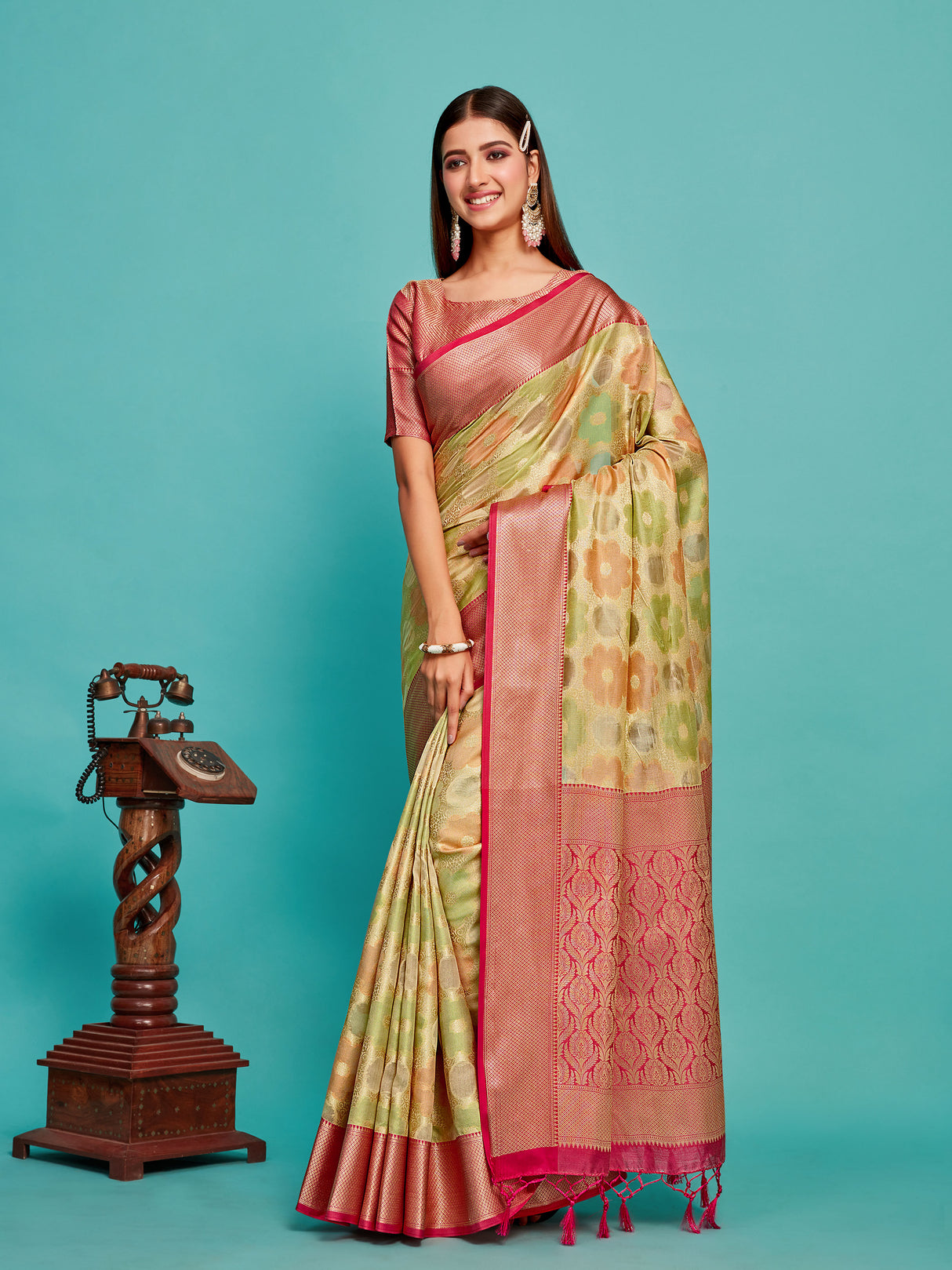 Mimosa Women's Woven Design Banarasi Art Silk Saree With Blouse Piece : SA00001213TSFREE