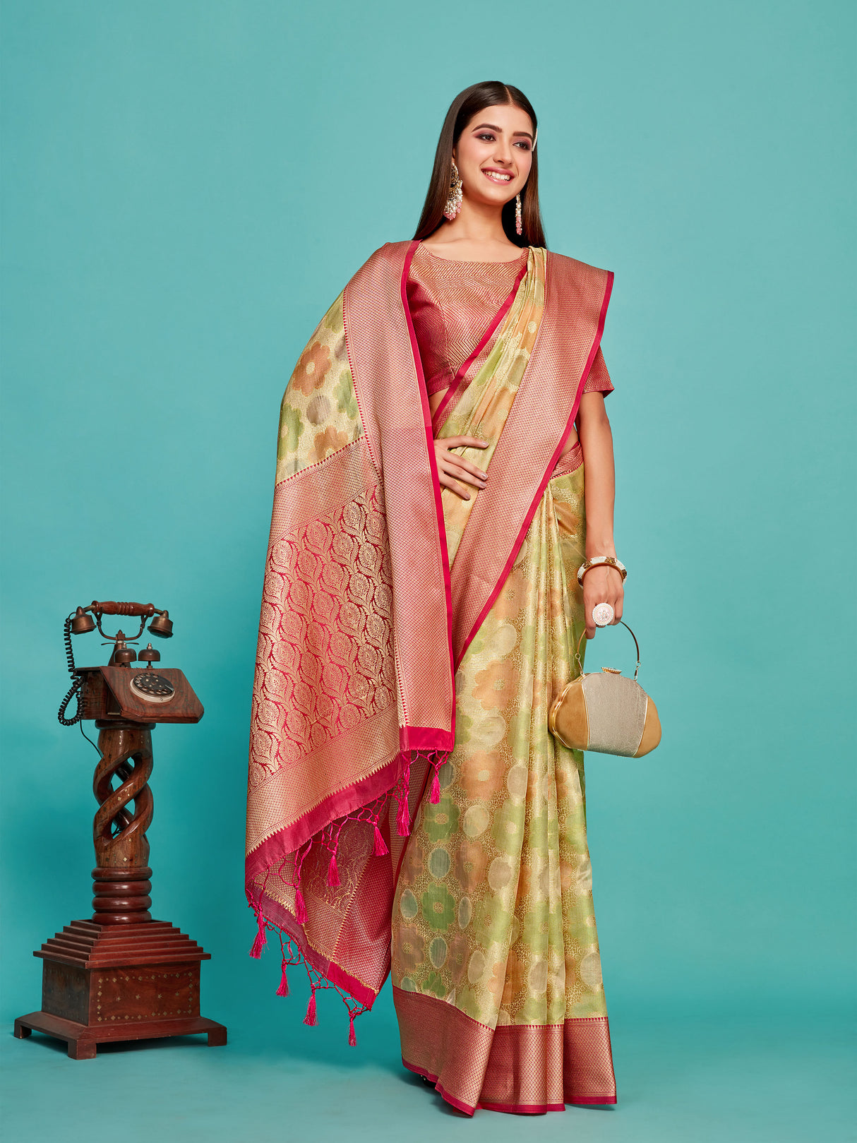 Mimosa Women's Woven Design Banarasi Art Silk Saree With Blouse Piece : SA00001213TSFREE