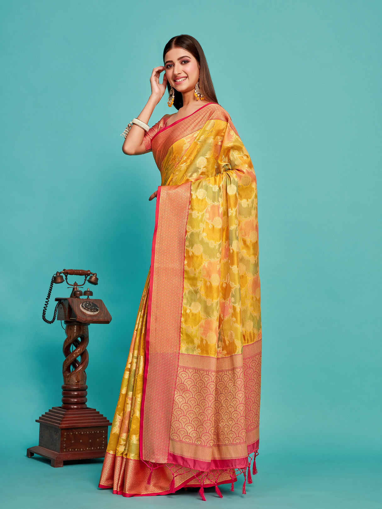 Mimosa Women's Woven Design Banarasi Art Silk Saree With Blouse Piece : SA00001214GDFREE