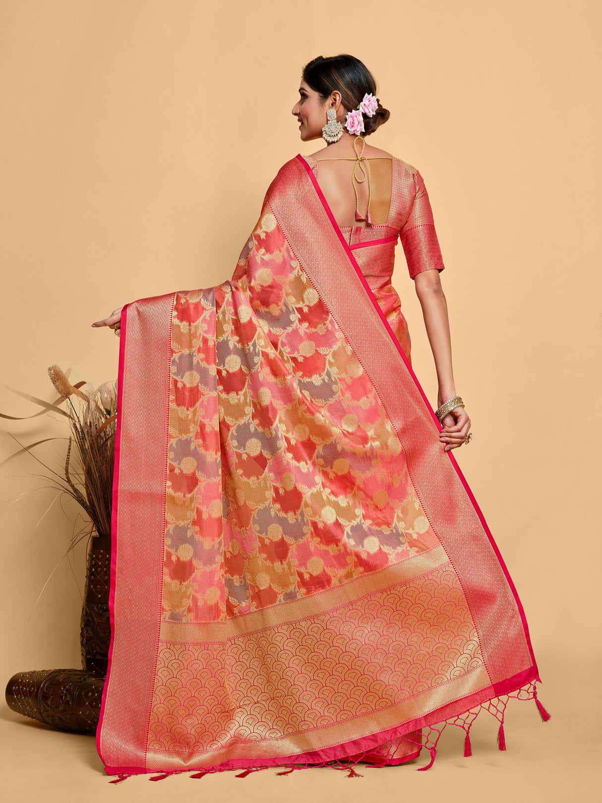 Mimosa Women's Woven Design Banarasi Art Silk Saree With Blouse Piece : SA00001214PNKFREE