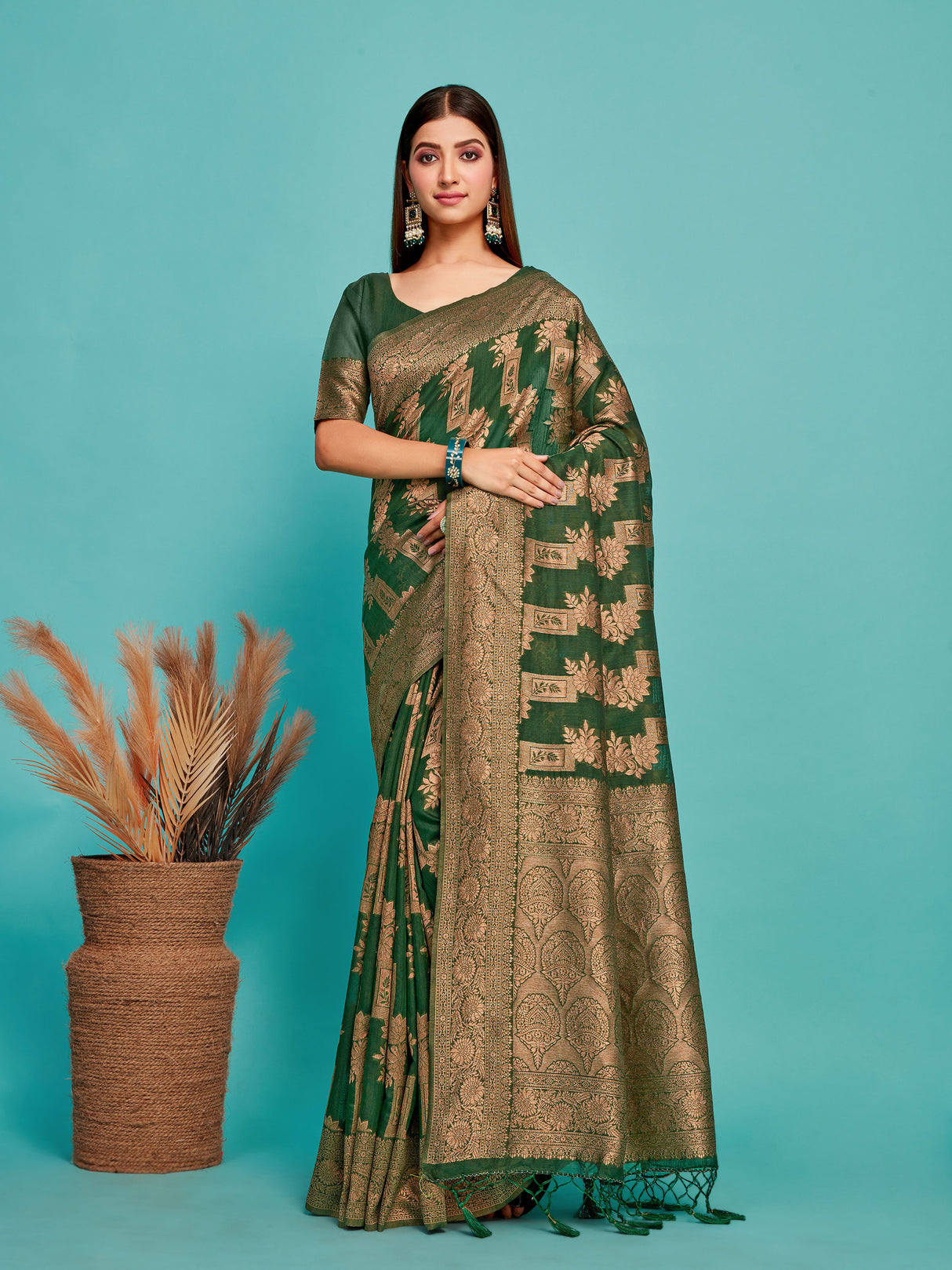 Mimosa Women's Woven Design Banarasi Art Silk Saree With Blouse Piece : SA00001215BGFREE