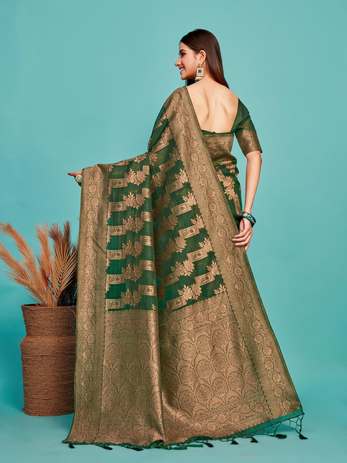 Mimosa Women's Woven Design Banarasi Art Silk Saree With Blouse Piece : SA00001215BGFREE