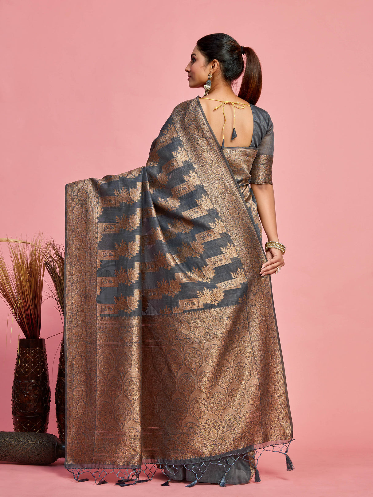 Mimosa Women's Woven Design Banarasi Art Silk Saree With Blouse Piece : SA00001215GYFREE