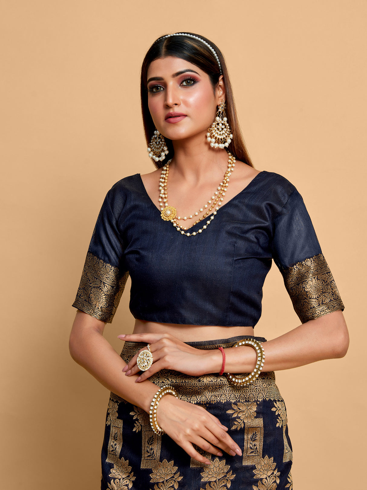 Mimosa Women's Woven Design Banarasi Art Silk Saree With Blouse Piece : SA00001215NVFREE