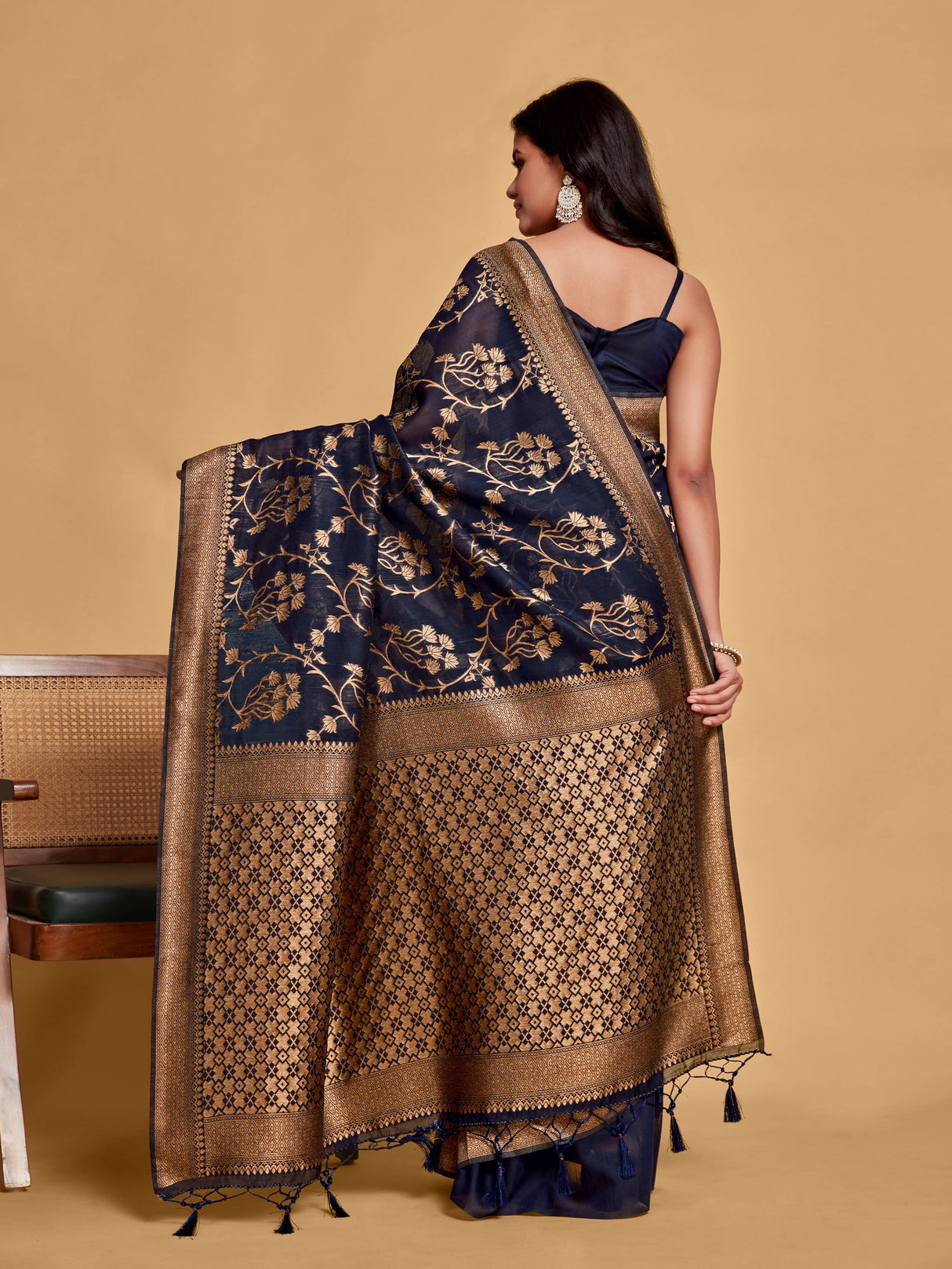 Mimosa Women's Woven Design Banarasi Art Silk Saree With Blouse Piece : SA00001216NVFREE