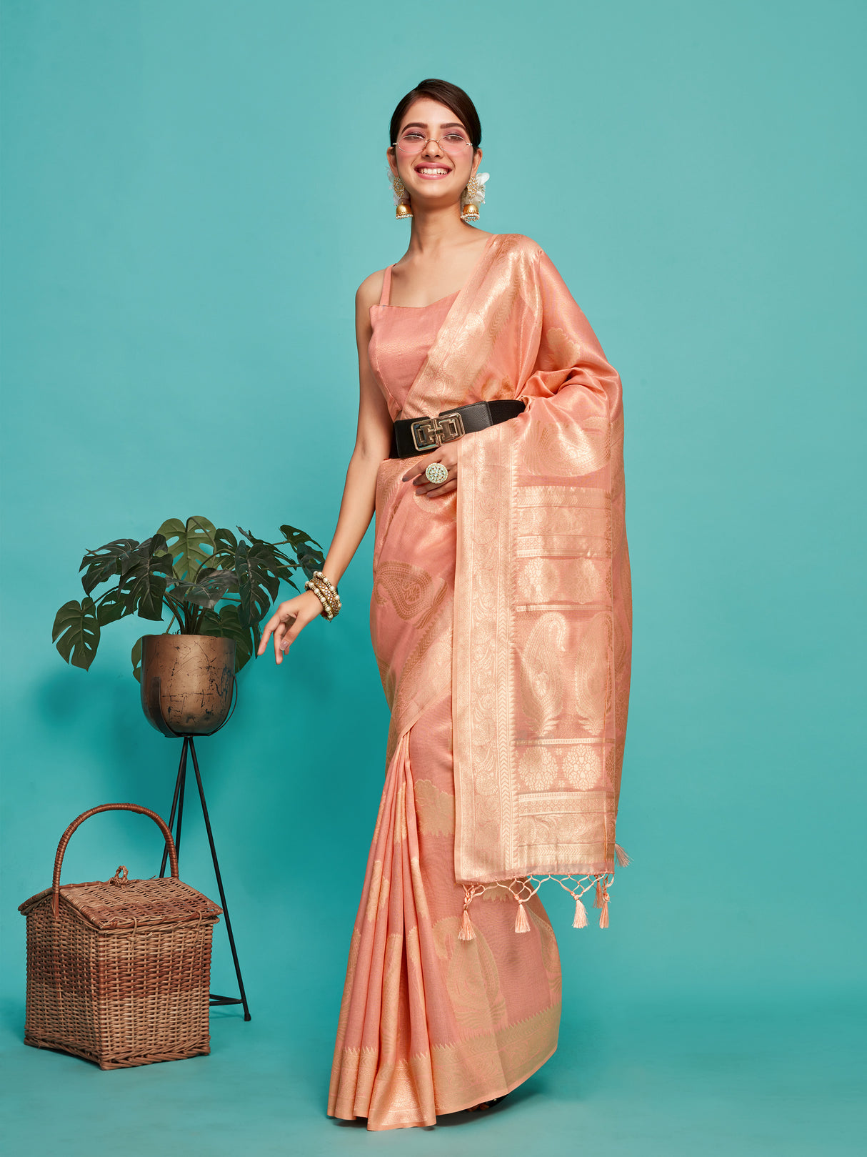 Mimosa Women's Woven Design Banarasi Art Silk Saree With Blouse Piece : SA00001217PNKFREE