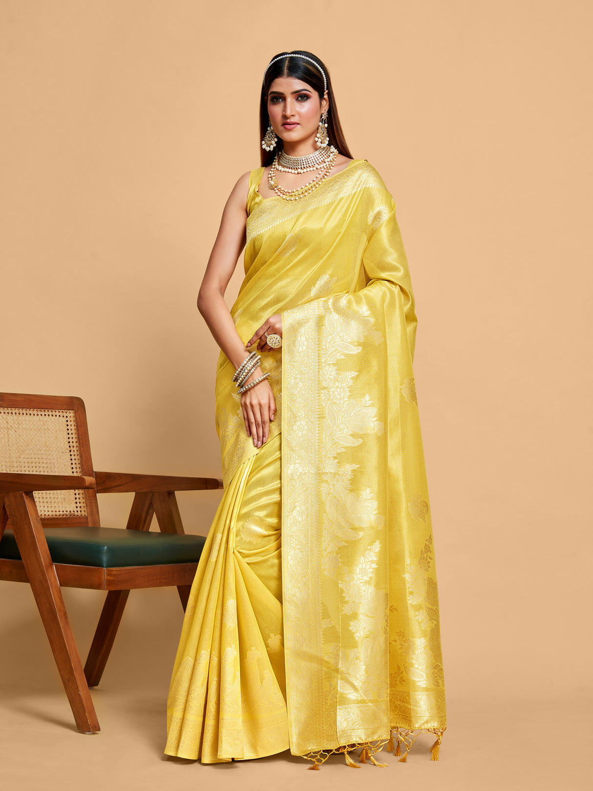 Mimosa Women's Woven Design Banarasi Art Silk Saree With Blouse Piece : SA00001218YLWFREE