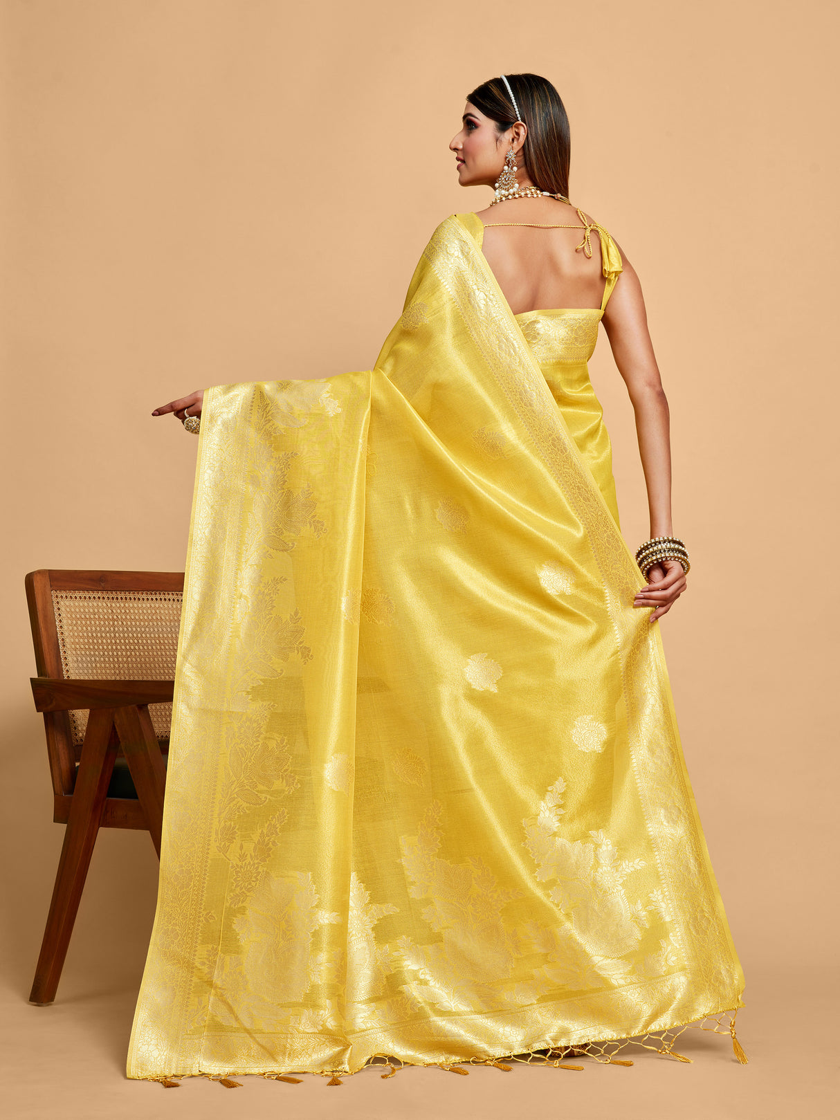 Mimosa Women's Woven Design Banarasi Art Silk Saree With Blouse Piece : SA00001218YLWFREE