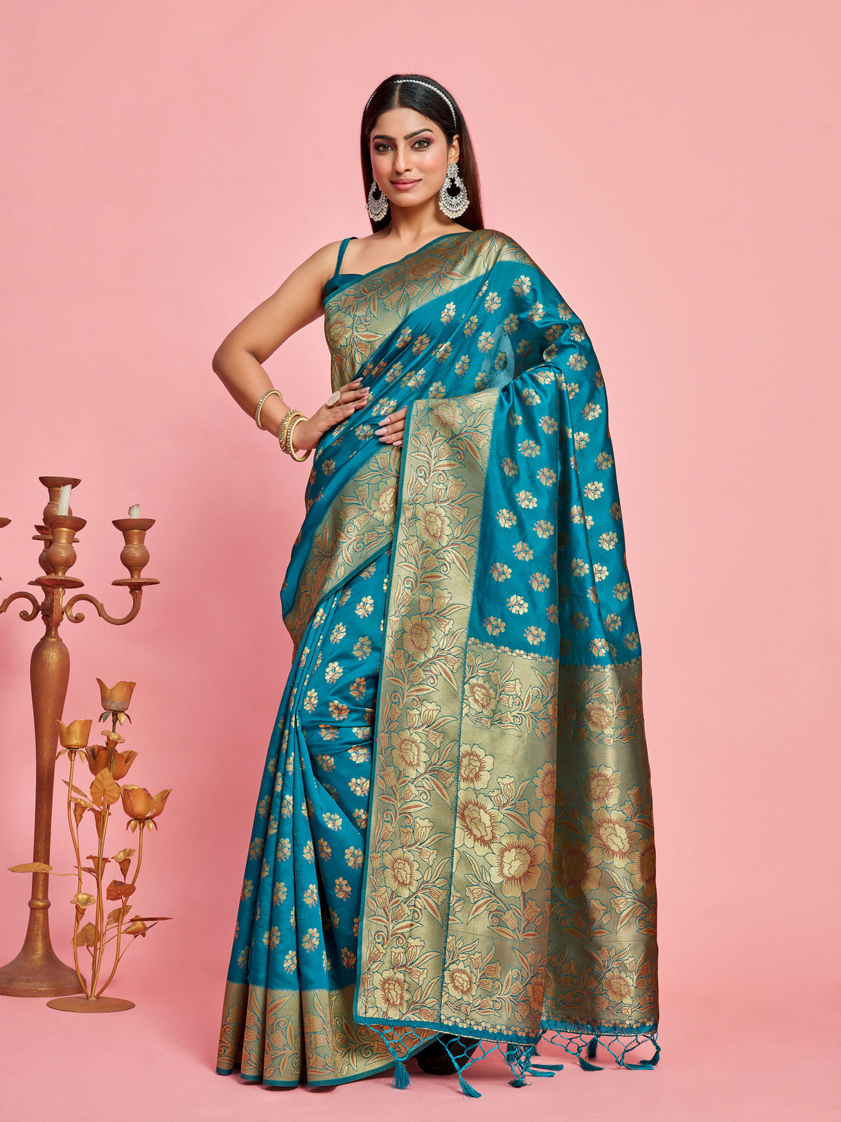 Mimosa Women's Woven Design Kanjivaram Art Silk Saree With Blouse Piece : SA00001219ANFREE
