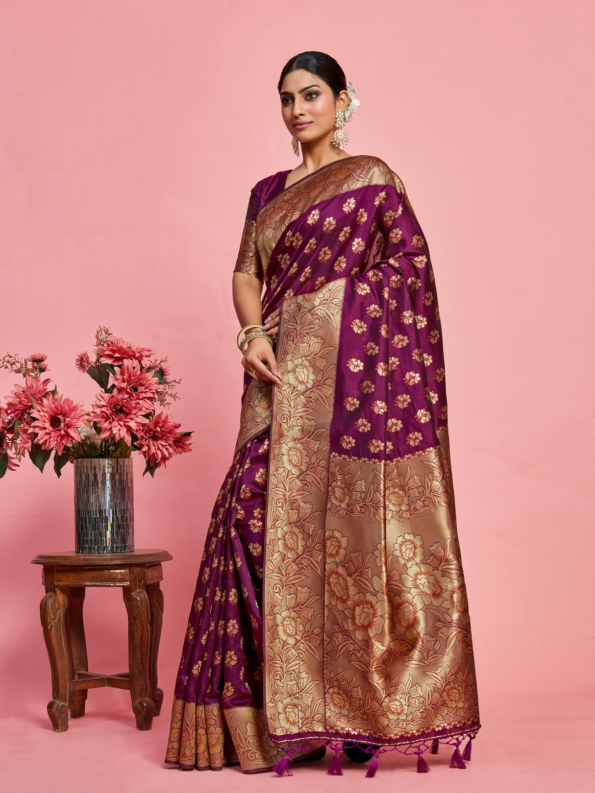 Mimosa Women's Woven Design Kanjivaram Art Silk Saree With Blouse Piece : SA00001219MJFREE