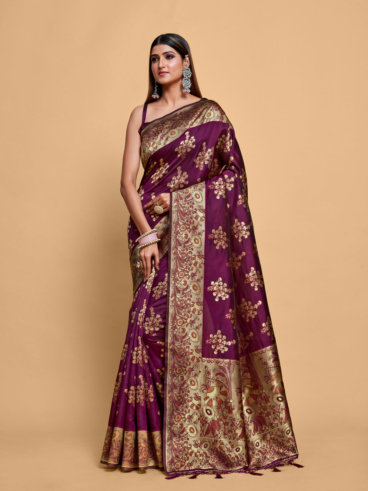 Mimosa Women's Woven Design Kanjivaram Art Silk Saree With Blouse Piece : SA00001220MJFREE