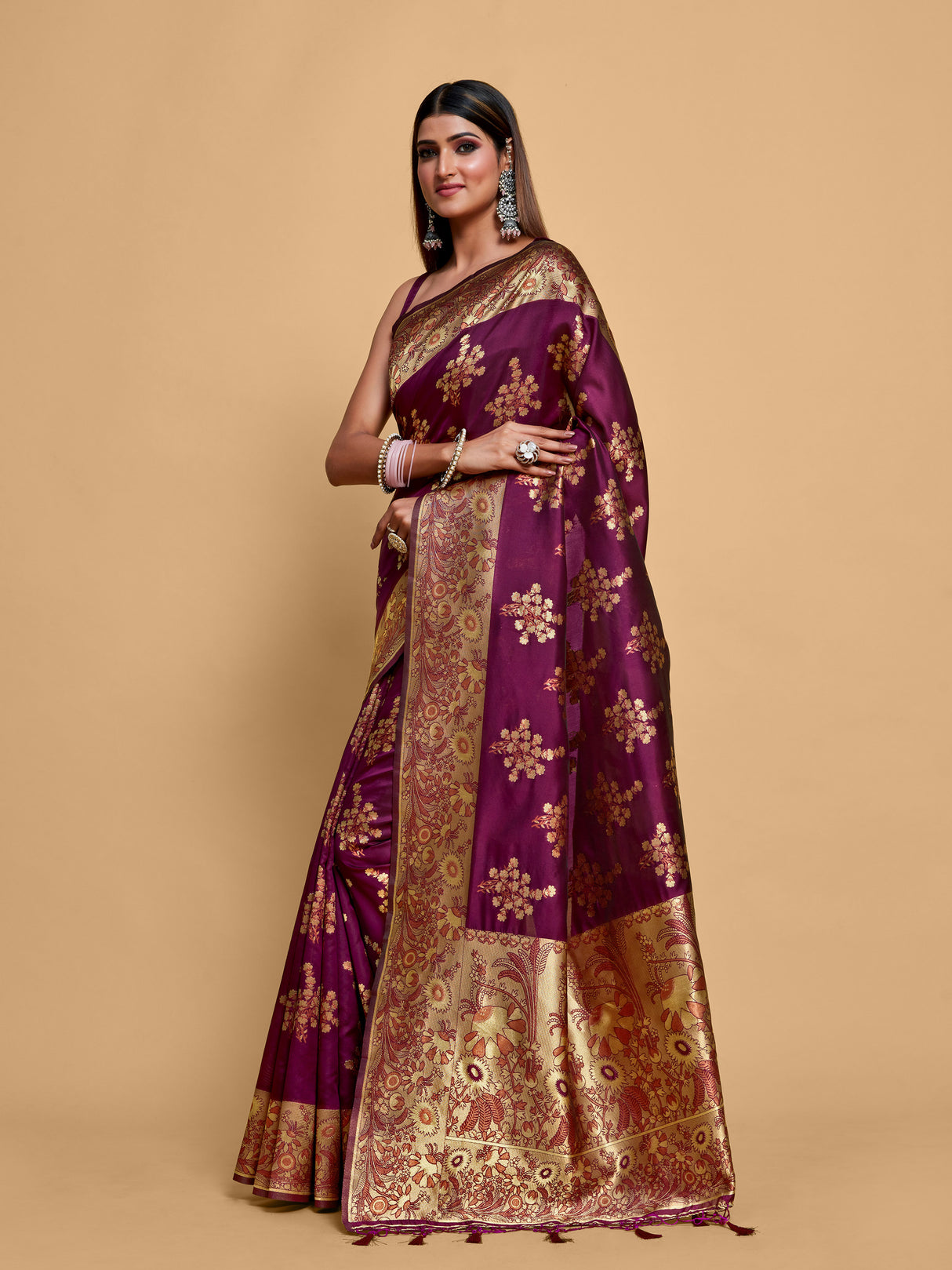 Mimosa Women's Woven Design Kanjivaram Art Silk Saree With Blouse Piece : SA00001220MJFREE